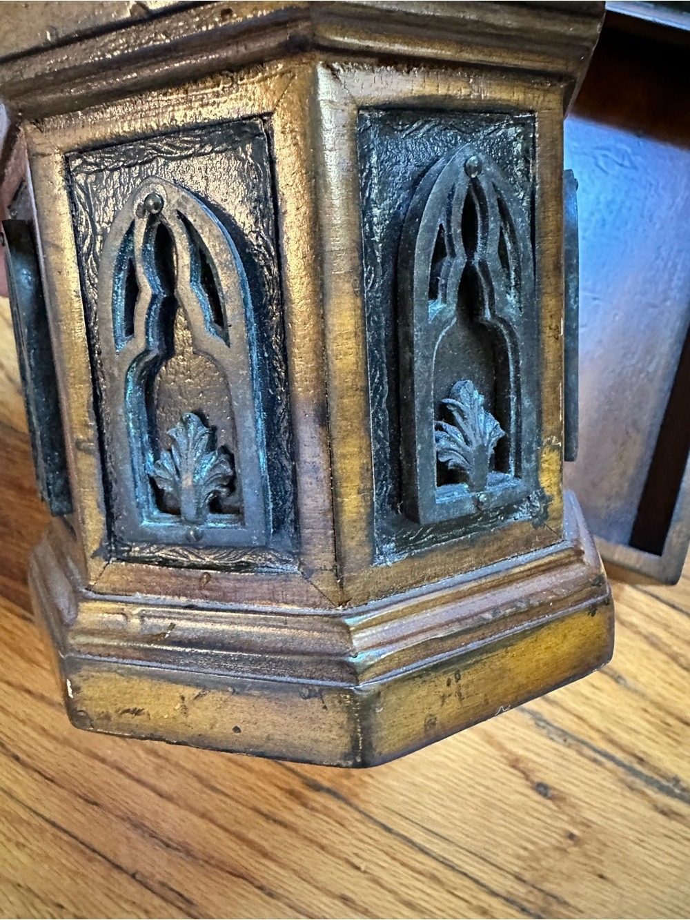 Vintage Antique Gothic Revival Wooden Desk Set Valet Tray & Octagonal Organizer - Picture 8 of 12